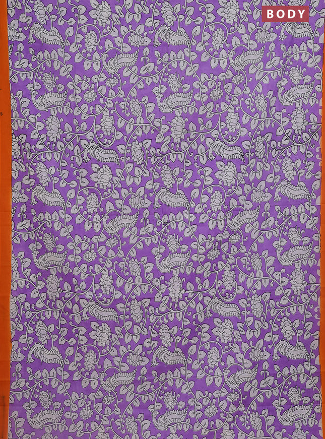 Kalamkari semi silk saree lavender and orange with allover prints and simple border