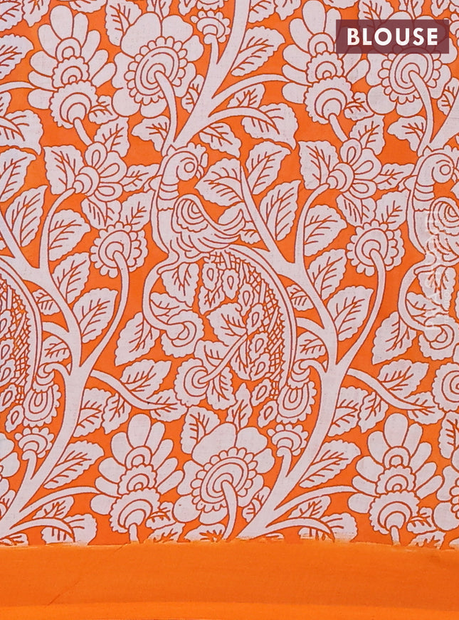 Kalamkari semi silk saree lavender and orange with allover prints and simple border