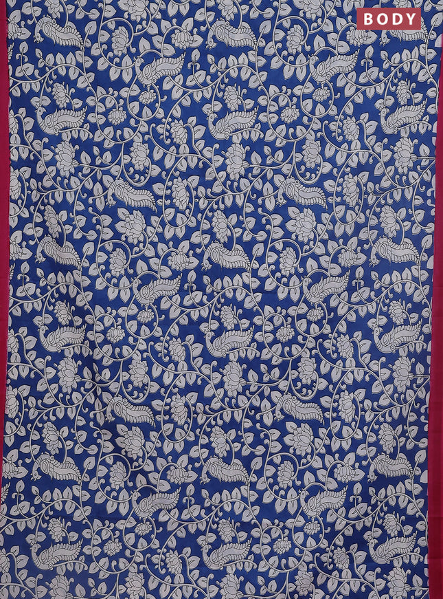 Kalamkari semi silk saree blue and pink with allover prints and simple border