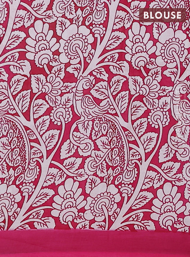 Kalamkari semi silk saree blue and pink with allover prints and simple border