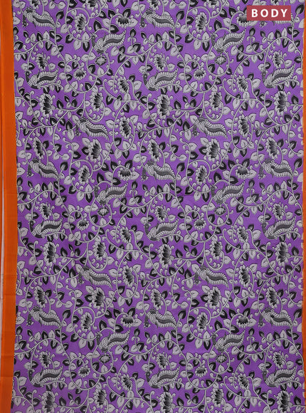 Kalamkari semi silk saree lavender and orange with allover prints and simple border