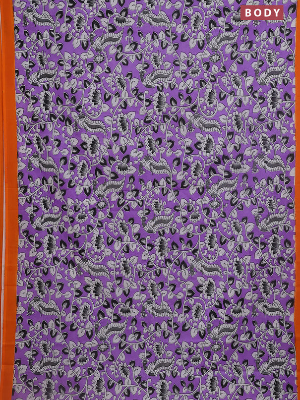 Kalamkari semi silk saree lavender and orange with allover prints and simple border