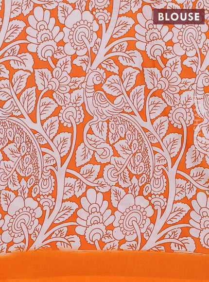 Kalamkari semi silk saree lavender and orange with allover prints and simple border