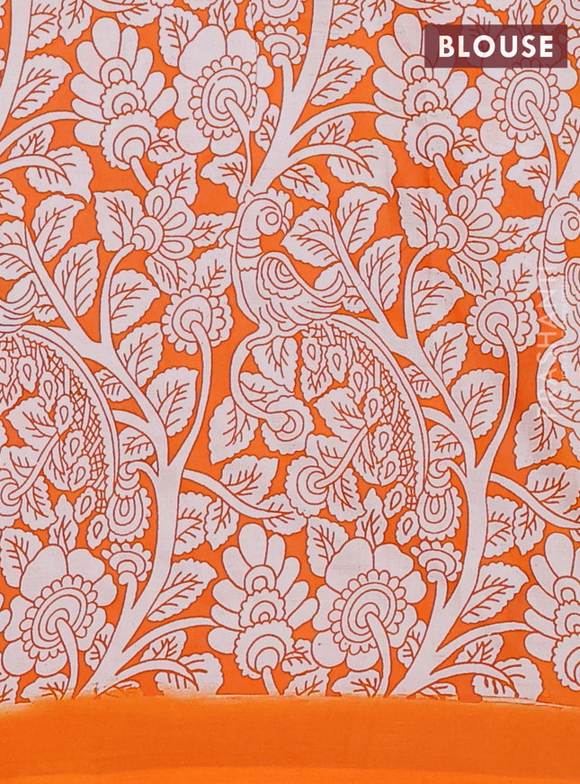 Kalamkari semi silk saree lavender and orange with allover prints and simple border