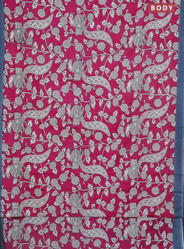 Kalamkari semi silk saree pink and grey with allover prints and simple border