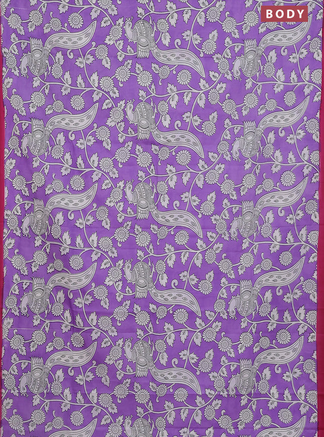 Kalamkari semi silk saree lavender and pink with allover prints and simple border