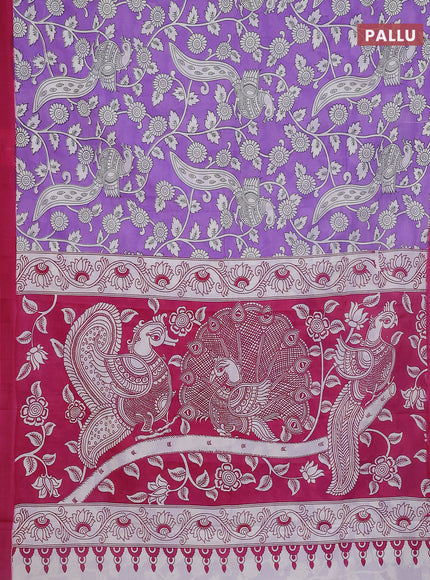 Kalamkari semi silk saree lavender and pink with allover prints and simple border