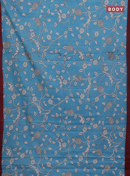 Kalamkari semi silk saree blue and maroon with allover prints and simple border