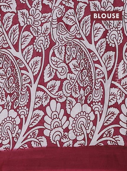Kalamkari semi silk saree blue and maroon with allover prints and simple border
