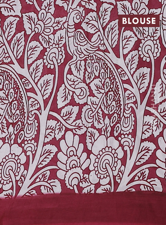 Kalamkari semi silk saree blue and maroon with allover prints and simple border