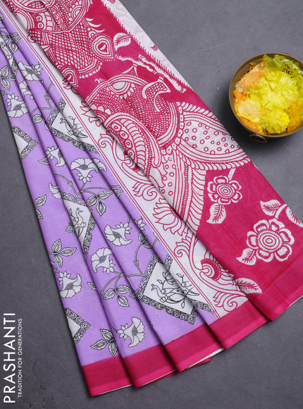 Kalamkari semi silk saree lavender and pink with allover prints and simple border