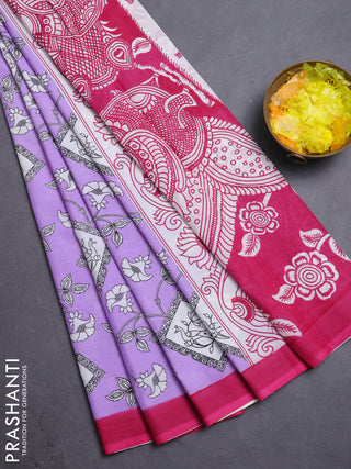 Kalamkari semi silk saree lavender and pink with allover prints and simple border