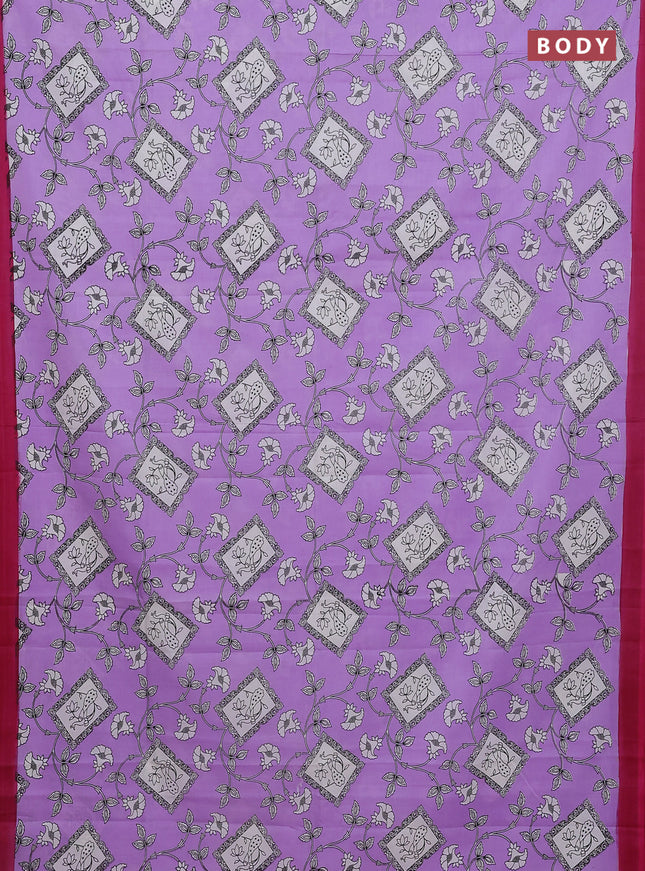 Kalamkari semi silk saree lavender and pink with allover prints and simple border