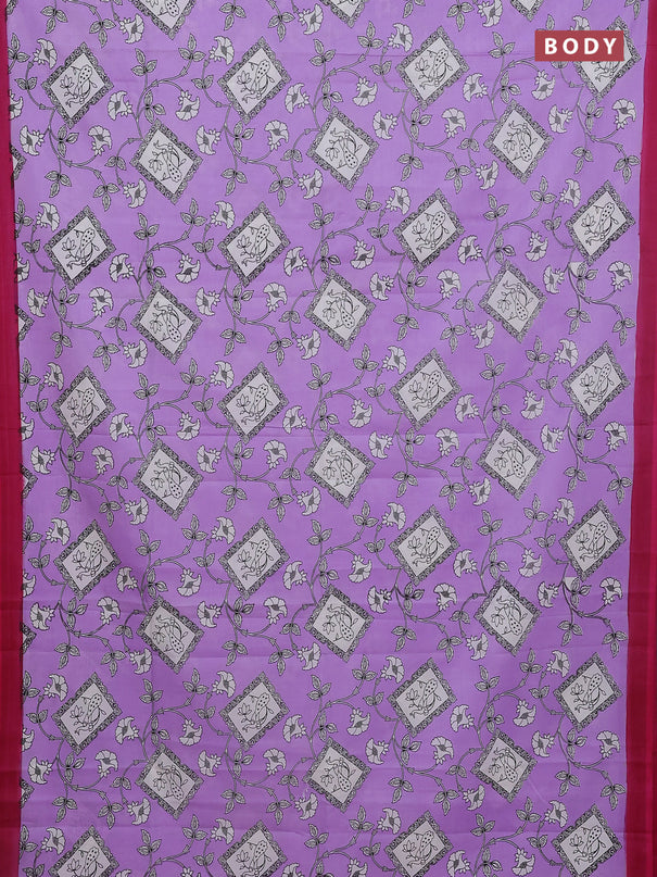 Kalamkari semi silk saree lavender and pink with allover prints and simple border