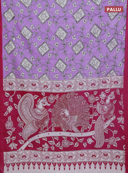 Kalamkari semi silk saree lavender and pink with allover prints and simple border