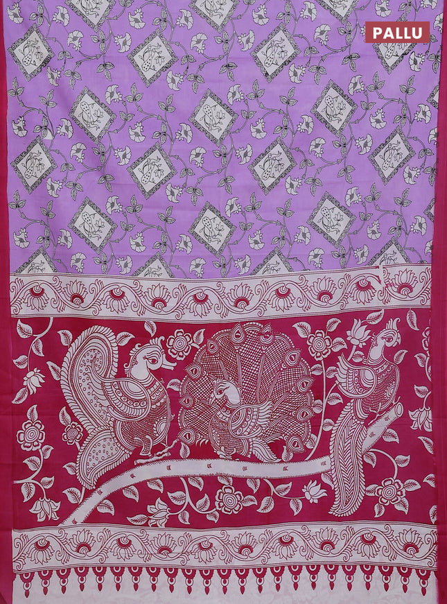 Kalamkari semi silk saree lavender and pink with allover prints and simple border