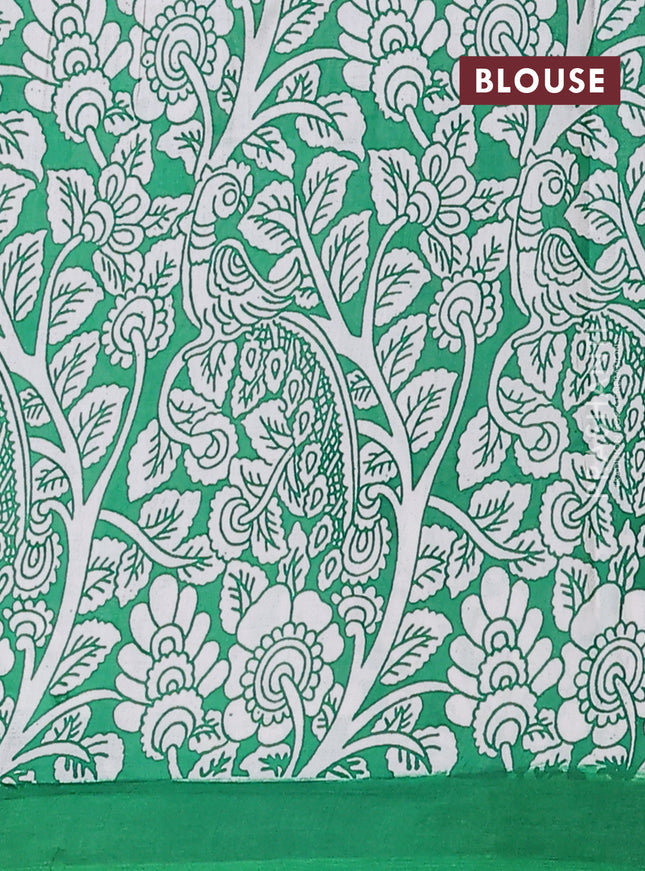 Kalamkari semi silk saree pink and green with allover prints and simple border