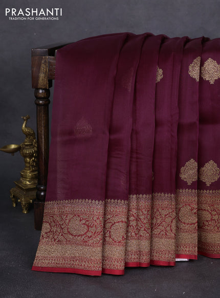 Banarasi organza silk saree wine shade and red with woven buttas and woven border