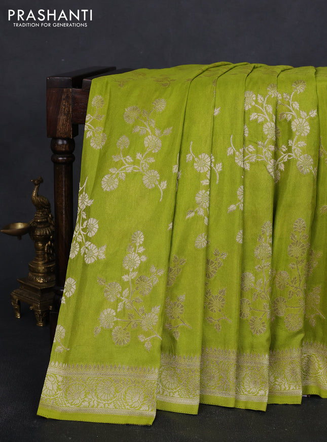 Banarasi semi georgette saree light green with allover zari woven floral brocade weaves and zari woven border