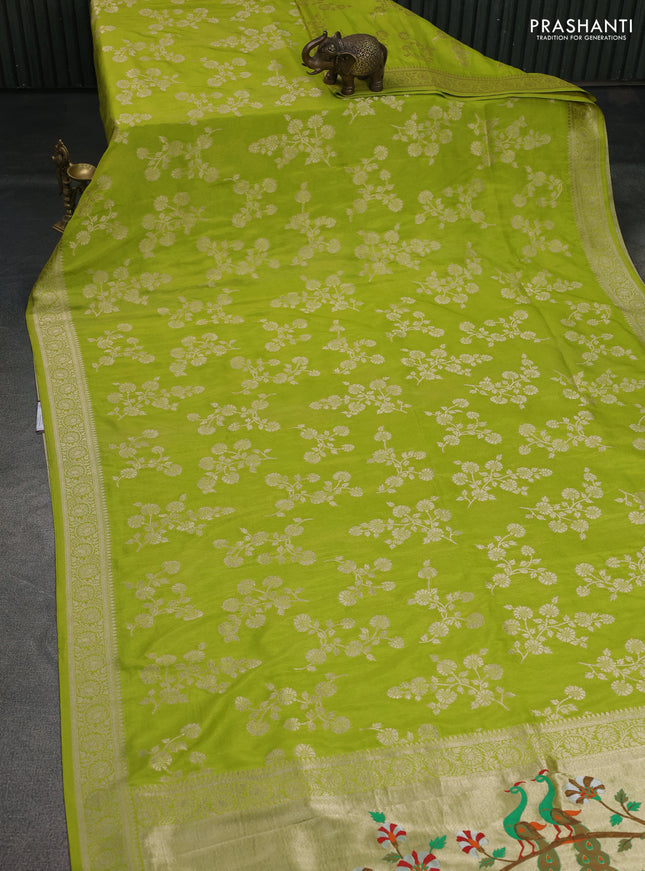 Banarasi semi georgette saree light green with allover zari woven floral brocade weaves and zari woven border