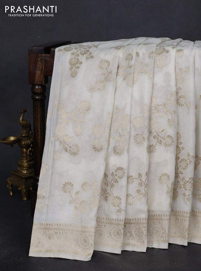 Banarasi semi georgette saree off white with allover zari woven floral brocade weaves and zari woven border