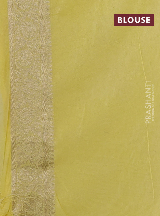 Banarasi semi georgette saree pale yellow with allover zari woven floral brocade weaves and zari woven border