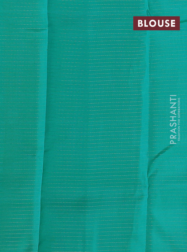 Kanchipuram silk saree yellow and teal green with allover zari checked pattern & buttas in borderless style