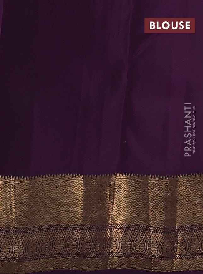 Kanchipuram silk saree peacock green and wine shade with allover zari weaves & buttas and temple zari woven border