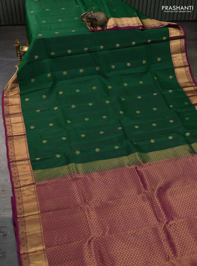 Kanchipuram silk saree green and purple with zari woven buttas and zari woven border
