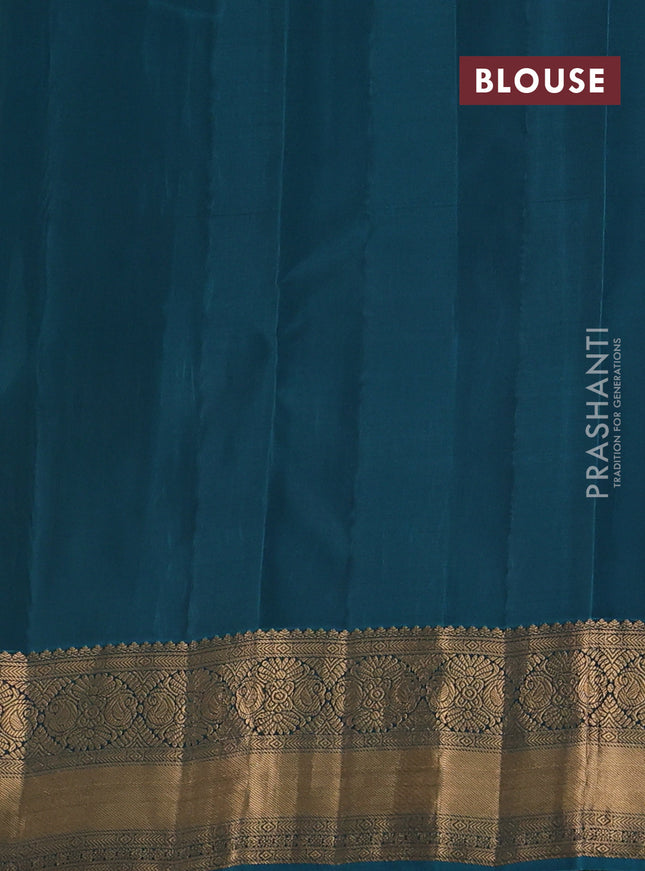 Kanchipuram silk saree mehendi green and teal green with zari woven buttas and rettapet zari woven border