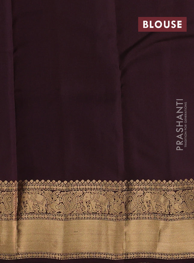 Kanchipuram silk saree rustic orange and coffee brown with allover zari weaves & buttas and annam zari woven border