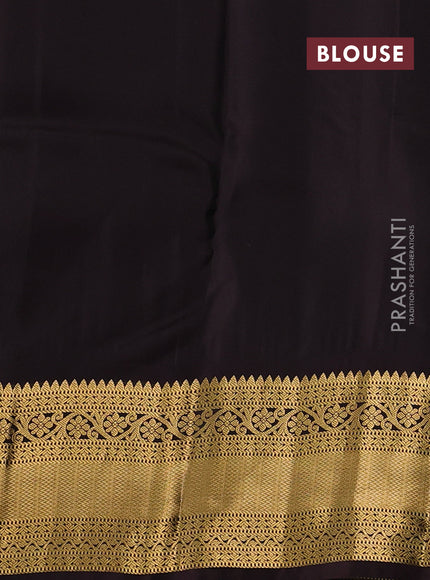 Kanchipuram silk saree teal green and coffee brown with allover zari woven buttas and long zari woven border