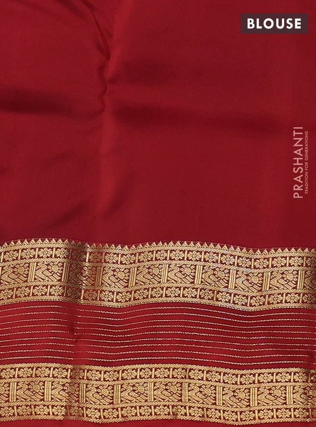 Kanchipuram silk saree green and red with zari woven buttas and rettapet zari woven korvai border