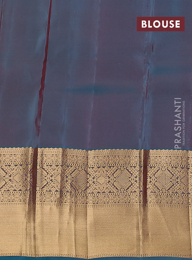 Kanchipuram silk saree maroon and teal green with allover zari weaves & buttas and long zari woven border