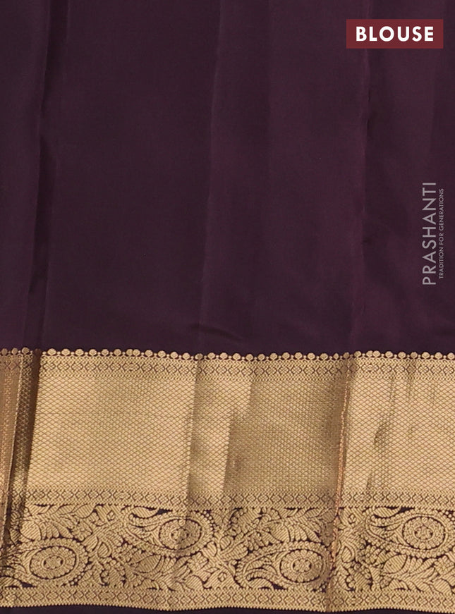 Kanchipuram silk saree green and coffee brown with zari woven buttas and zari woven border
