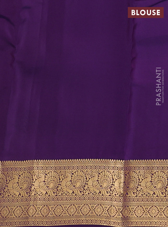 Kanchipuram silk saree rustic orange and violet with zari woven buttas and annam zari woven border