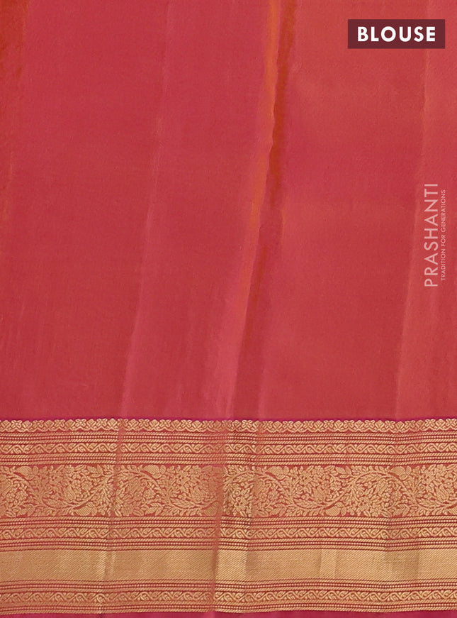 Kanchipuram silk saree yellow and pink with allover zari woven buttas and zari woven border