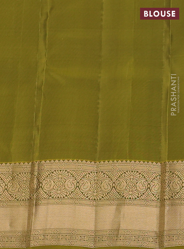 Kanchipuram silk saree black and mehendi green with zari woven buttas and zari woven korvai border