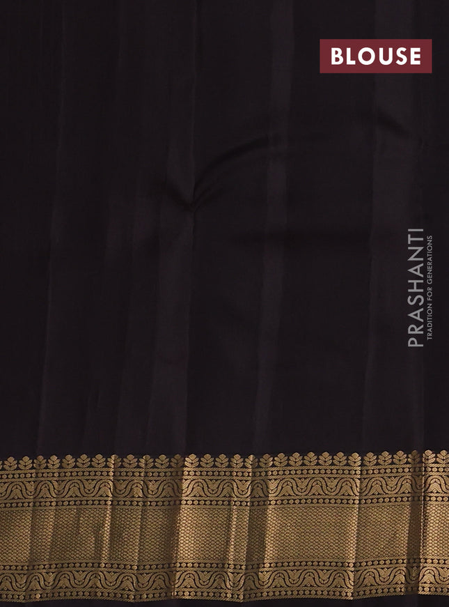 Kanchipuram silk saree bottle green and coffee brown with allover zari weaves and zari woven border