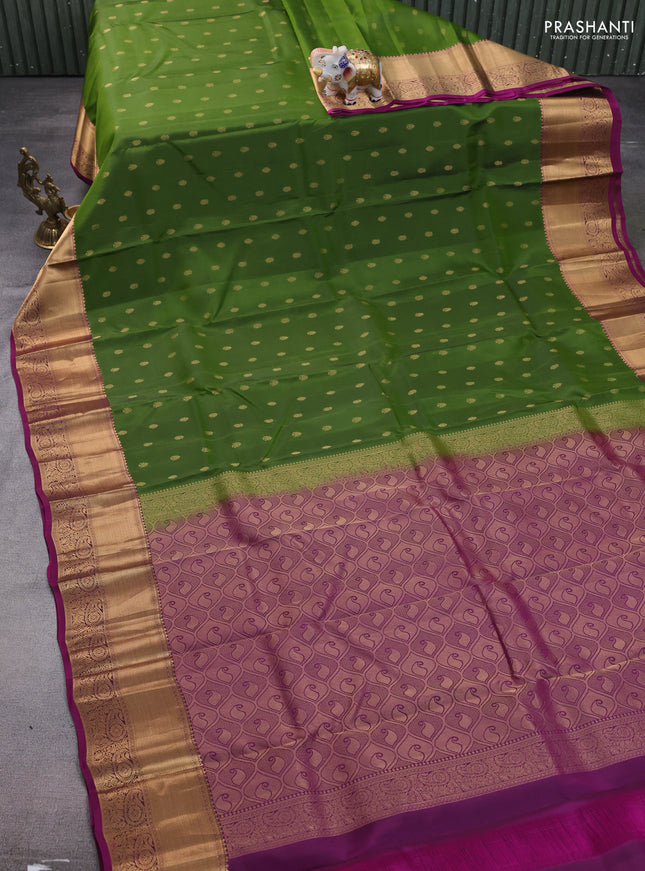 Kanchipuram silk saree green and purple with allover zari woven buttas and zari woven border