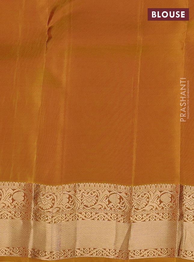 Kanchipuram silk saree deep maroon and dark mustard with zari woven buttas and zari woven border
