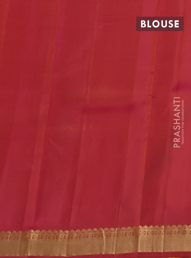 Kanchipuram silk saree mango yellow and pink with zari woven buttas and zari woven border