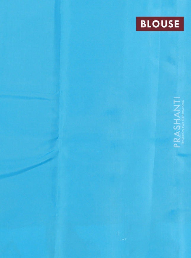 Kanchipuram silk saree beige and teal blue with copper zari woven buttas and copper zari woven butta border