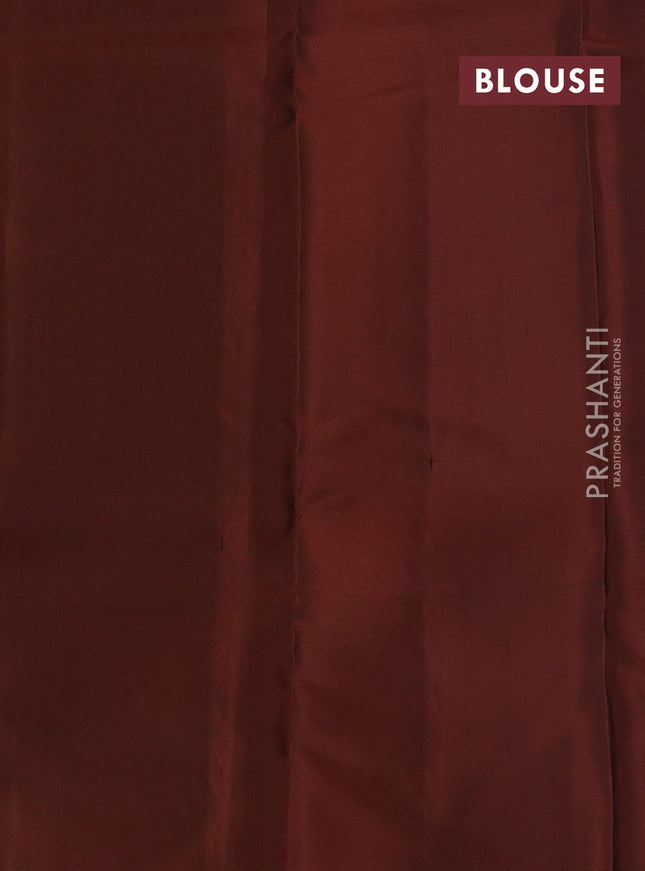 Kanchipuram silk saree violet and rust shade with copper zari woven buttas and copper zari woven butta border