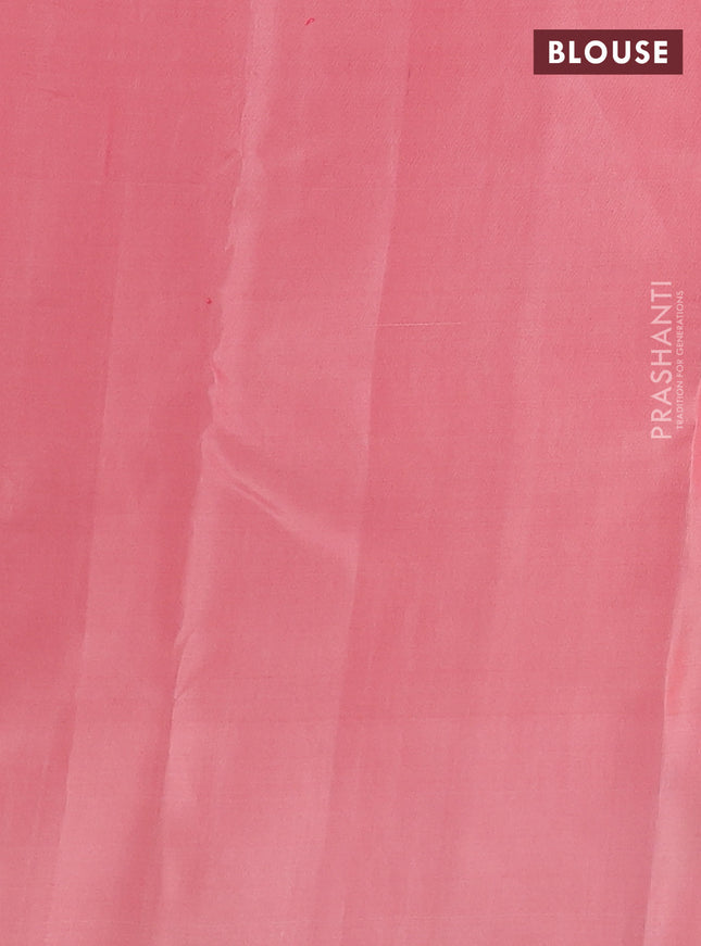 Kanchipuram silk saree pink and peach with copper zari woven buttas and copper zari woven butta border