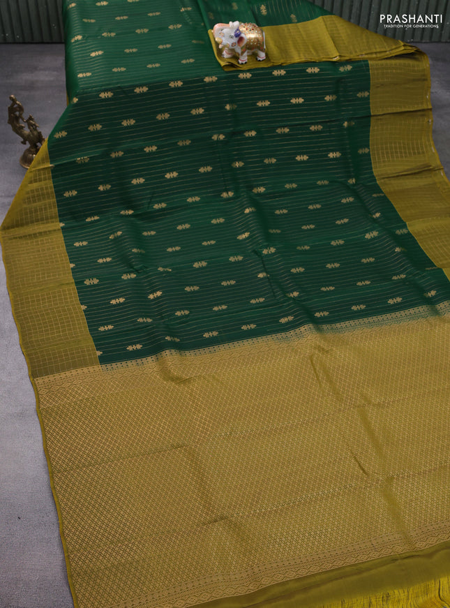 Kanchipuram silk saree bottle green and mehendi green with allover zari weaves and zari woven border