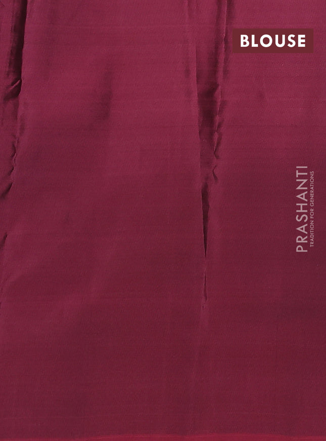 Kanchipuram silk saree peacock green and maroon with copper zari woven buttas and copper zari woven butta border