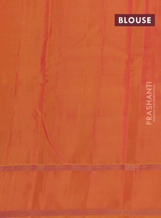 Kanchipuram silk saree pink and orange with allover zari weaves and rettapet zari woven border