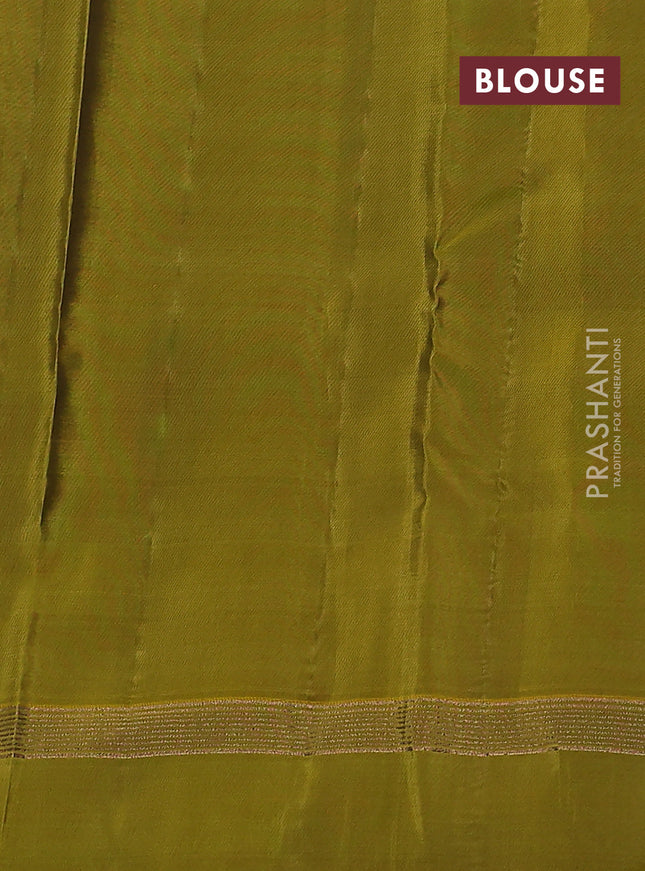 Kanchipuram silk saree green and mehendi green with allover zari weaves and zari woven simple border