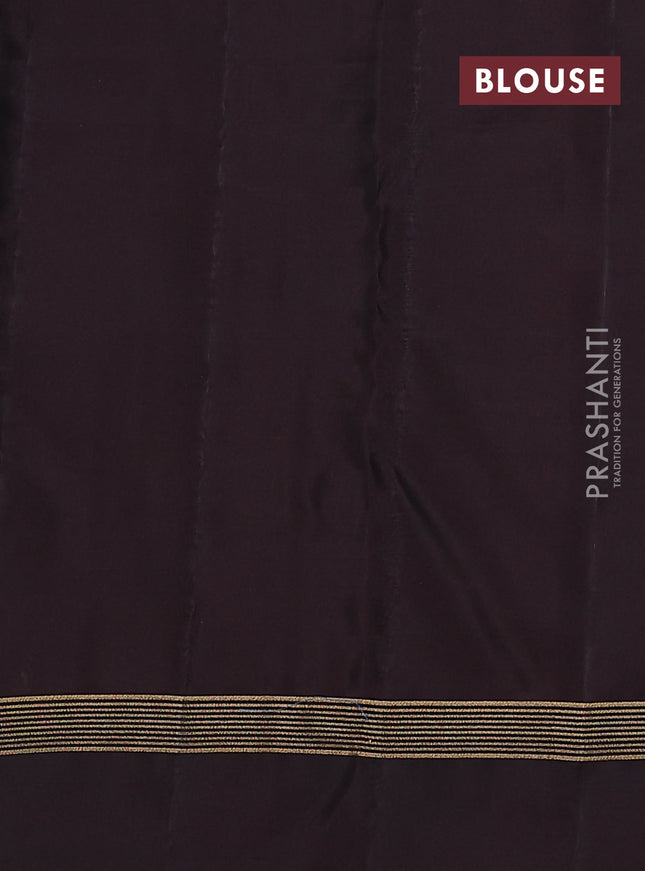 Kanchipuram silk saree green and coffee brown with allover zari weaves and zari woven simple border